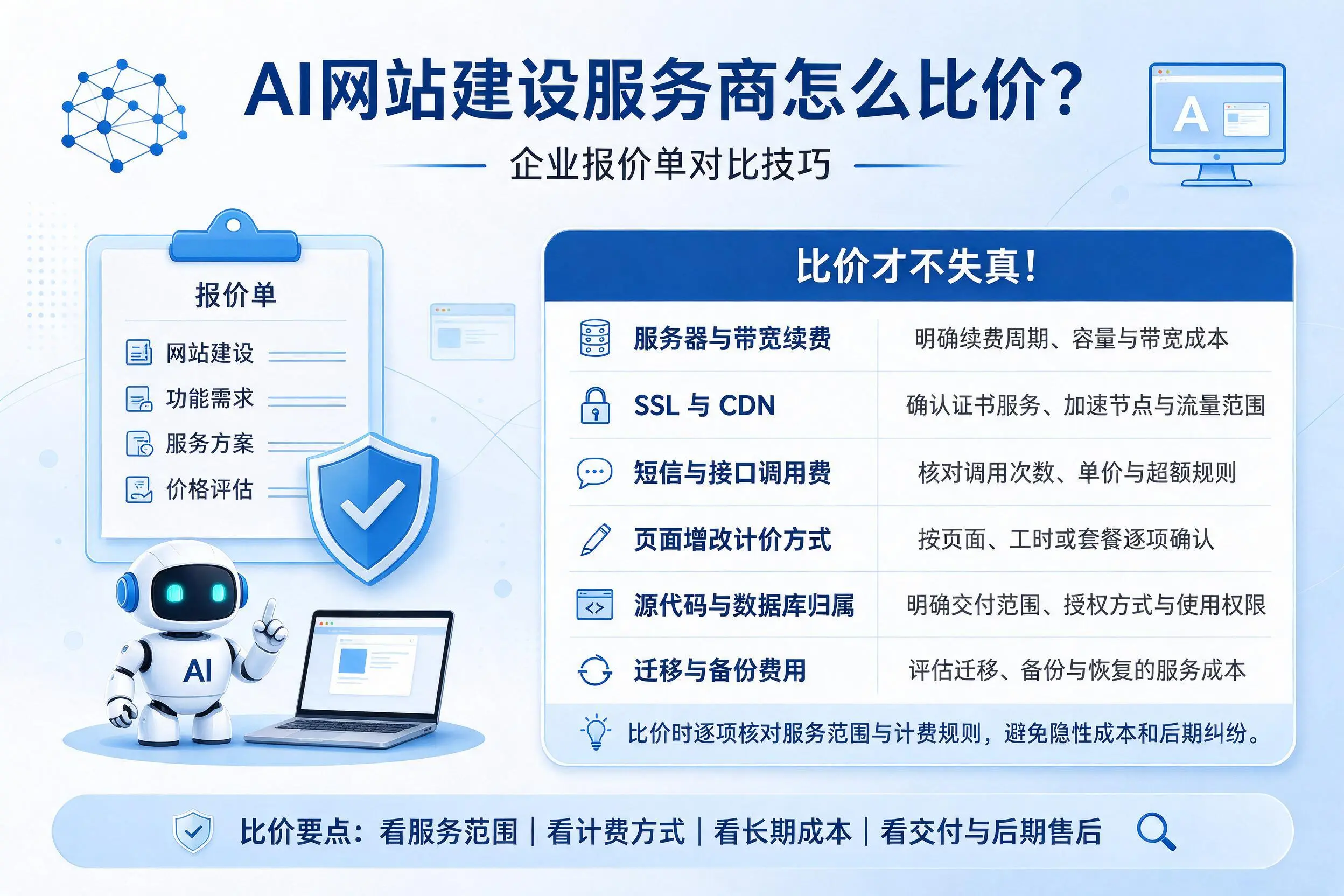 AI网站建设服务商怎么比价？合肥企业报价单对比技巧