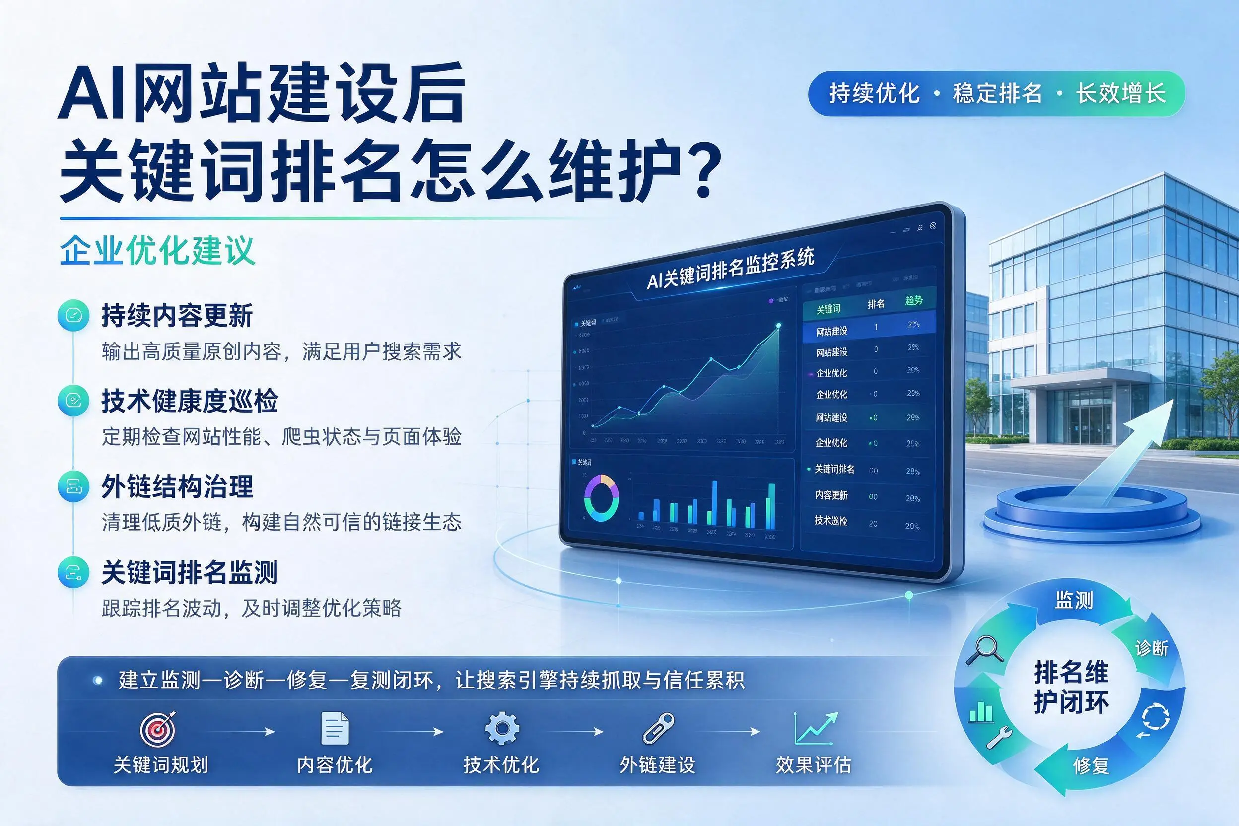 AI网站建设后关键词排名怎么维护?合肥企业优化建议